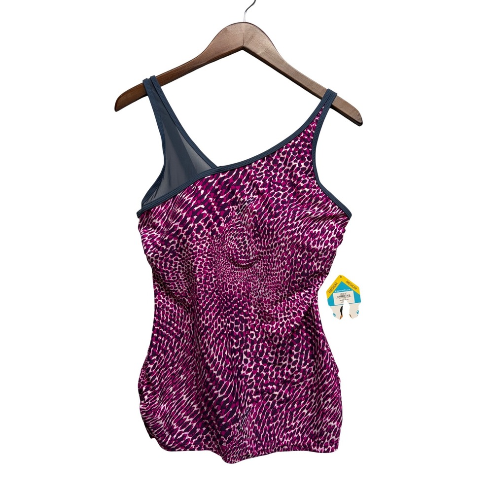 Free Country Magenta Slate Animal Print Tankini Top Asymmetric Mesh Medium Swim